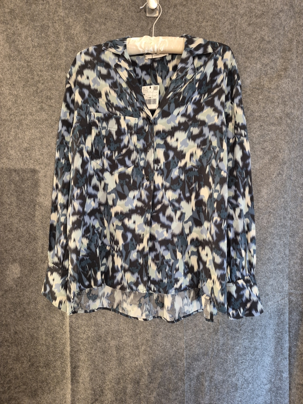 Mango Blue and White Abstract Print Button-Down Blouse